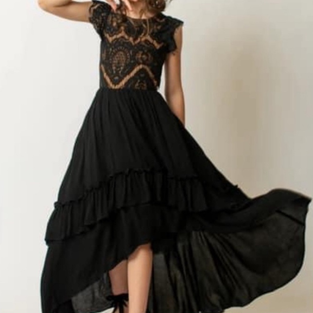Joyfolie Black Petticoat Lace High Low Dress Elegant Lace sleeve Size 14 NEW - Picture 4 of 8